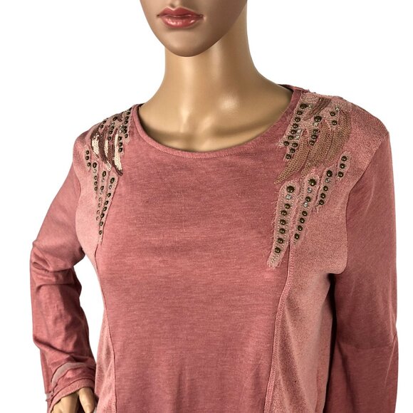 Miss Me Embellished Studded Knit Sweater Long Flare Sleeve Pink‎ Size M Boho Y2K - Picture 3 of 8